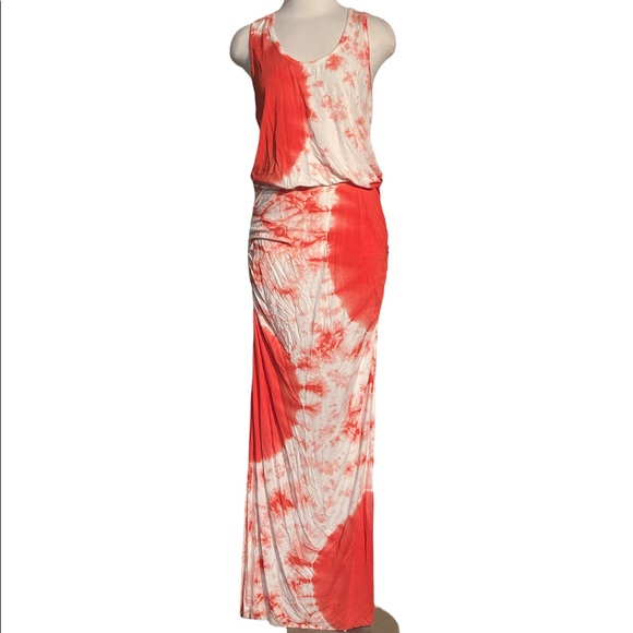 Young Fabulous and Broke Ruched Orange White Tie DyeMaxi Dress Size M